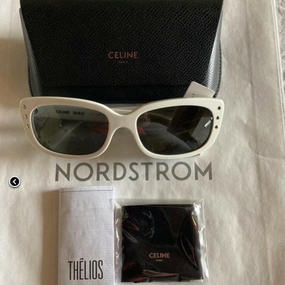 Celine CL40072i 25N Rock Rectangular Acetate Sunglasses, White/Gray - Picture 2 of 7